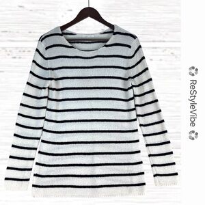 AUGUST MIST Women’s Size S Sweater Knit Elbow Patches Striped Long Sleeve